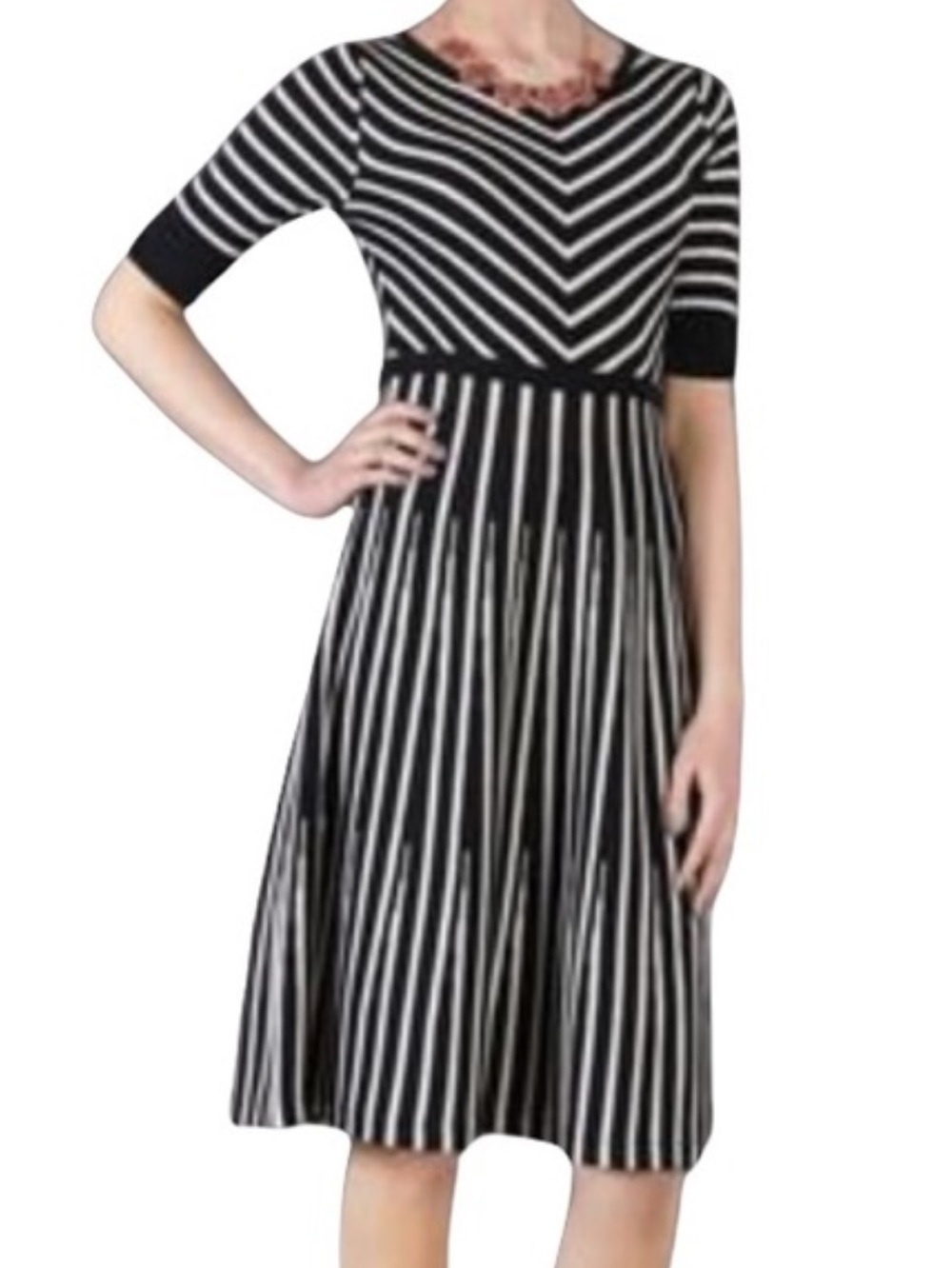 Boden Navy Blue and White Wool Blend Dress